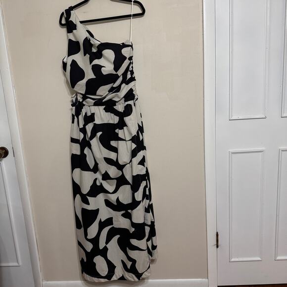 Abercrombie & Fitch Abstract One Shoulder Cut Out Maxi Dress Black White Size L - Picture 5 of 13